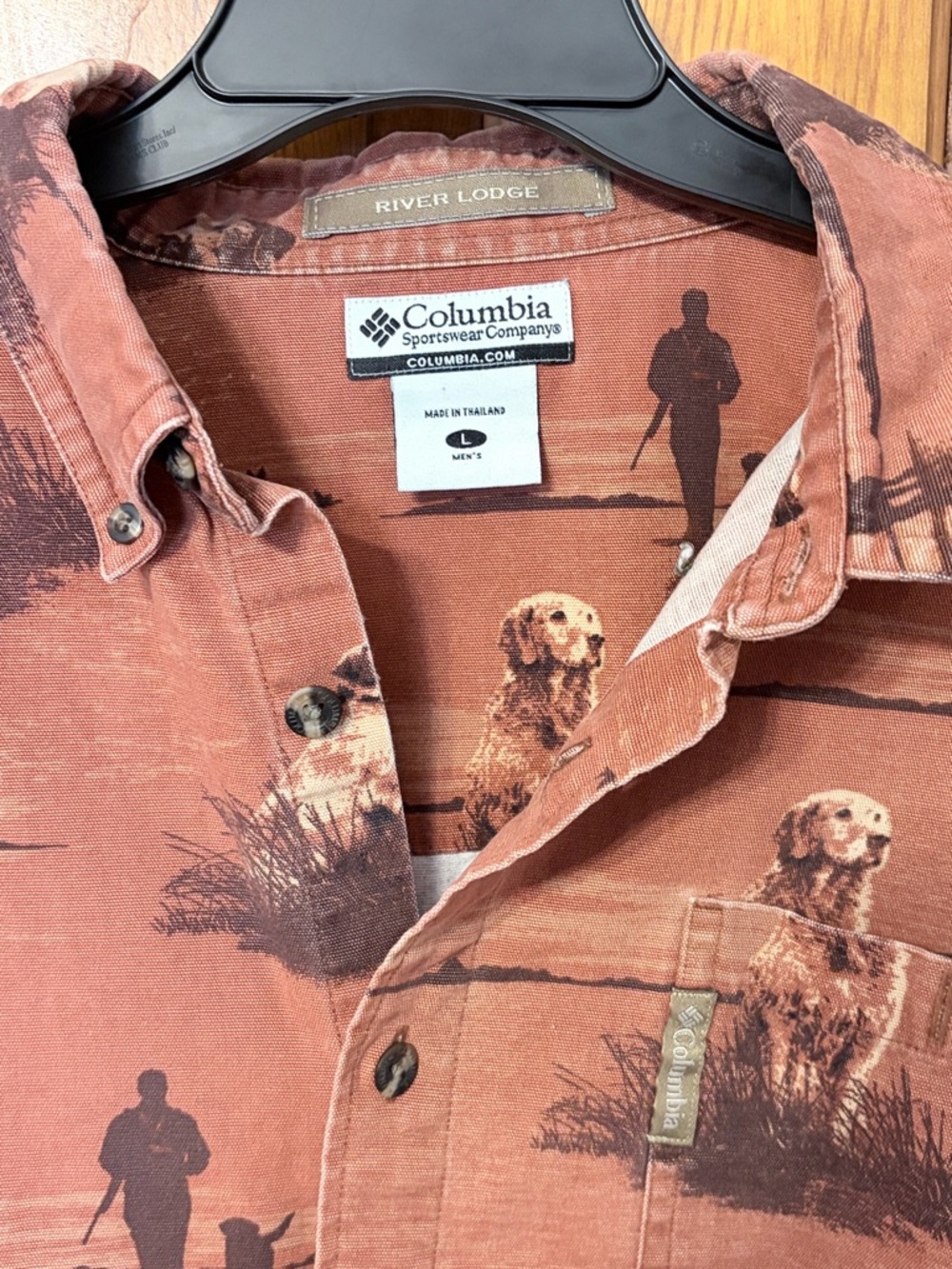 Vintage Columbia Men's Rust Scenic Dog-Print Button-Down Shirt - Picture 3 of 4